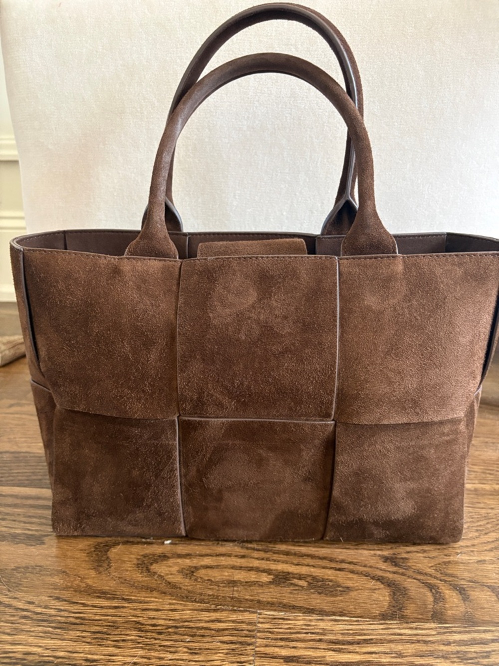 J McLaughlin Chocolate brown suede Tessare tote. Excellent condition